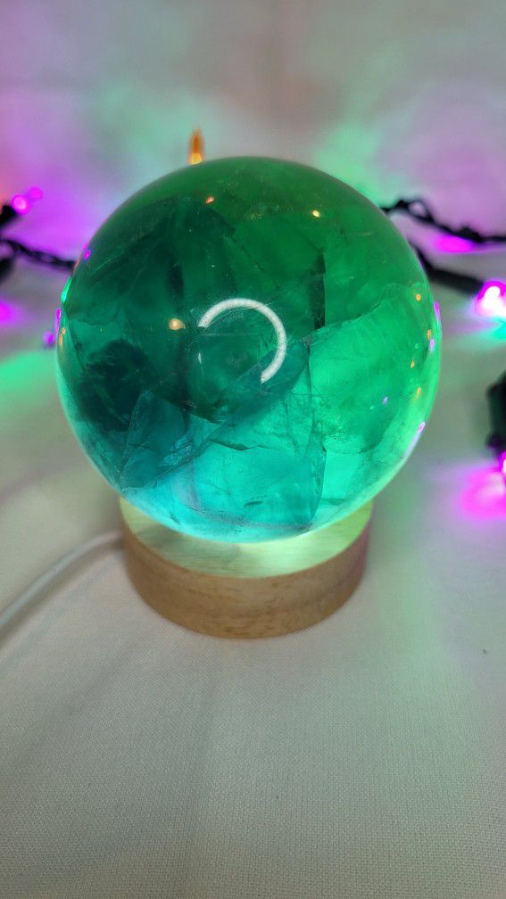 Green Fluorite Sphere Crystal Ball 78mm With Light