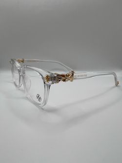Chrome hearts clear gold cross blue light glasses