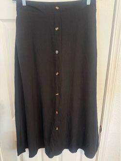 Black Button Front Maxi Skirt | Lightweight | Elastic Waist | Size Large | New
