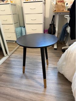 Black Round Side Table - Mid Century Tripod Legs with Gold Accent