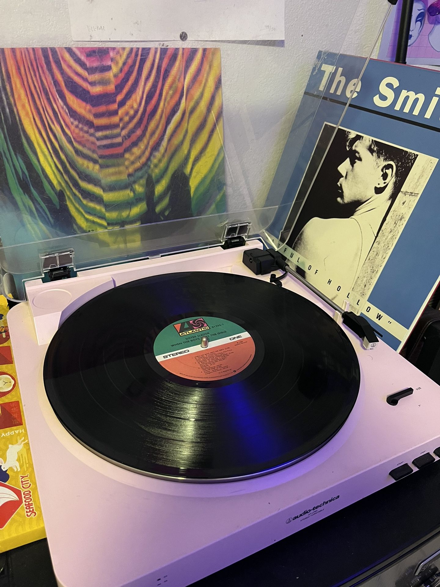 pastel pink audio-technica at-lp60 stereo turntable / record player