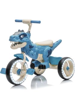 Dinosaur Kids Tricycle Toddlers Bike Big Wheel EVA Flash Wheels Music Lights 3-6