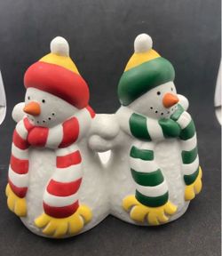 Ceramic Snowman Couple Christmas Figurine