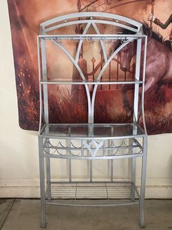 Silver Metal Wine Rack and Glass Stand