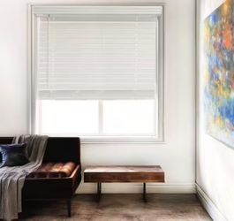 White Cordless Room Darkening Premium Faux Wood Window Blinds with 2 in. Slats, 62 in. W x 60 in. L