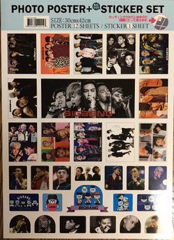 Kpop BIGBANG 12 photo posters, sticker sheet, light stick key ring, etc