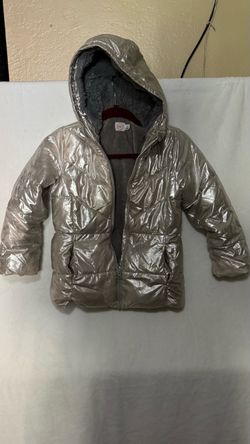 Kids Metallic Silver Puffer Jacket with Hood