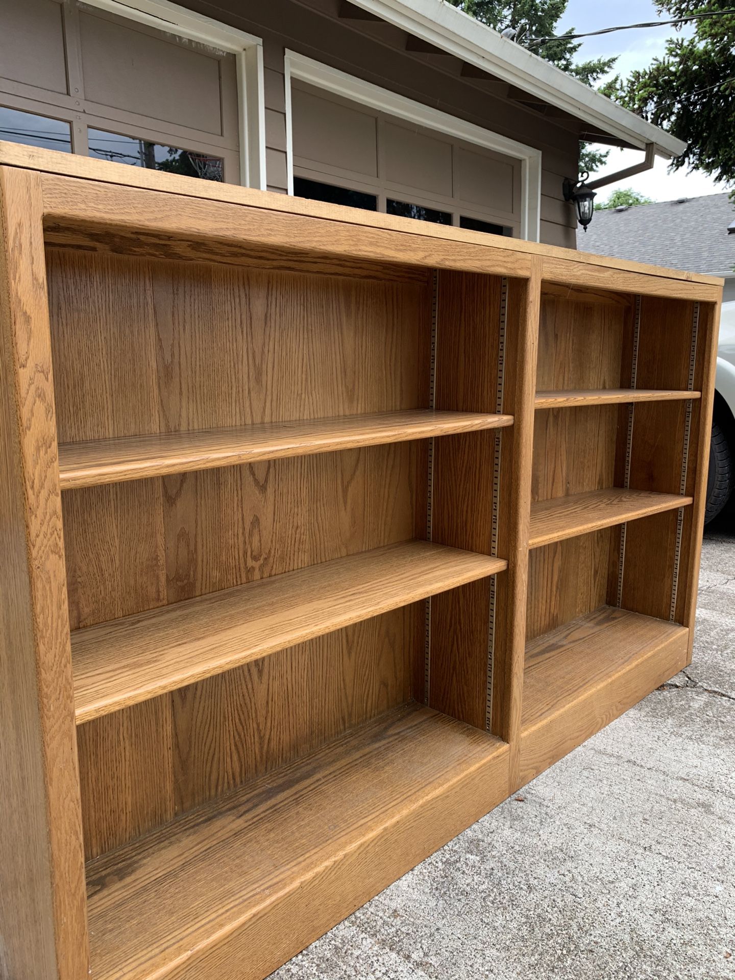 Oak adjustable shelving 72”x11”x42” tall