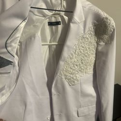 White Custom Diamoned Jacket And Vest And Pants!