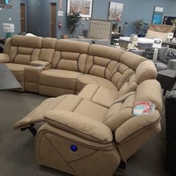 New Sectional Sofa With Three Power Recliners In Faux Suede