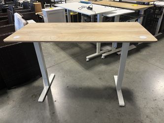 #0 FEZIBO Electric Standing Desk, 55 x 24 Inches Height Adjustable Table, Ergonomic Home Office Furniture with Splice Board, White Frame/Maple