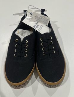 Black Canvas Slip-On Sneakers with Leopard Sole size 4