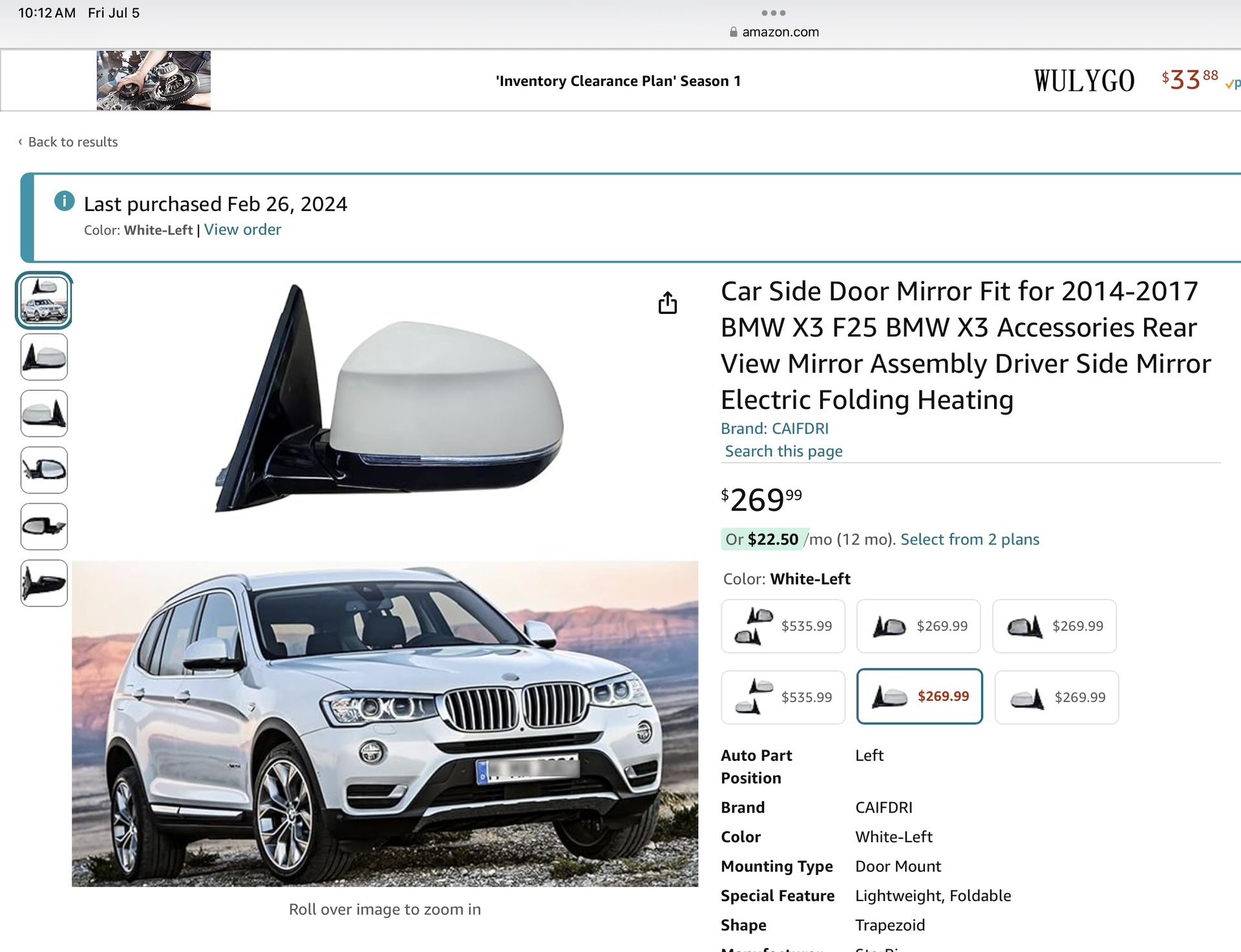 BMW Drivers Side Replacement Mirror