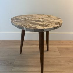 Renzo Rounded Leopard Stone And Wood End Table