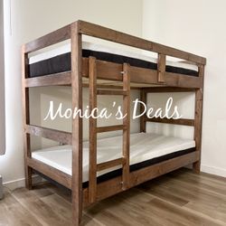 Solid Wood Twin/Twin Bunk Bed With Both Mattresses $560