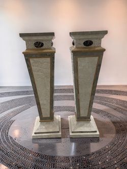 Pair of Marble and Stone Decorative Pedestals - 11” x 11” x 44”