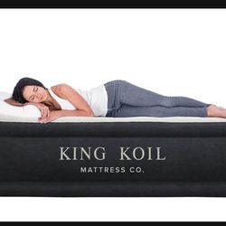 King Koil Luxury Air Mattress Queen with Built-in Pump for Home, 20” Queen Size Inflatable Airbed Luxury Double High Adjustable Blow Up Mattress, Dura