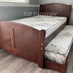 Twin Twin Expresso Trundle Bed With Ortho Mattress!