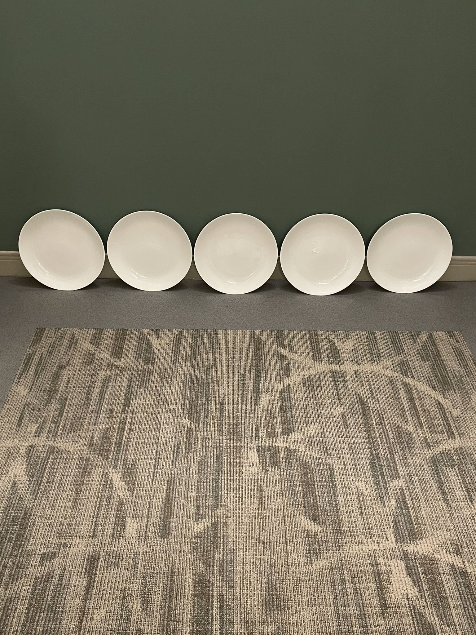 FIVE (5) Very Large (12"), Heavy (approx 1.5 lbs. each), FORTESSA FINE WHITE BONE CHINA DINNER PLATES bought together - posted price is firm.