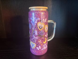 Glitter Glass Can Cup with Bamboo Lid