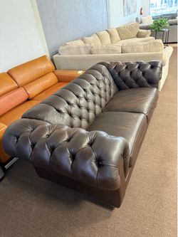 😍 Ethan Allen 7ft genuine leather Chesterfield 🔥🚚