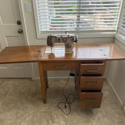 White Sewing Table And Machine 1964 Two Owners 