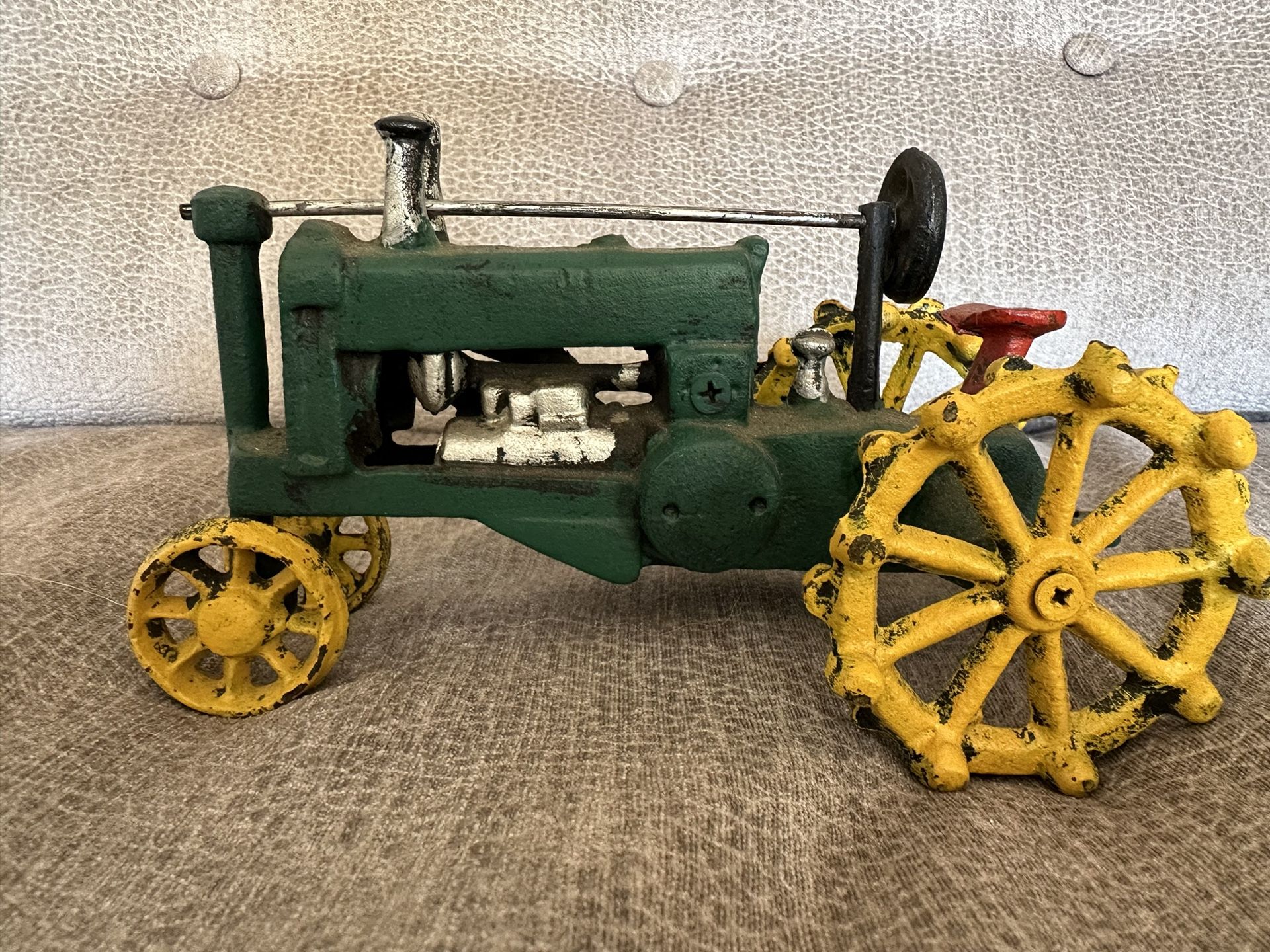 Vintage John Deere OP Tractor Cast Iron Toy Tractor 5" X 8"