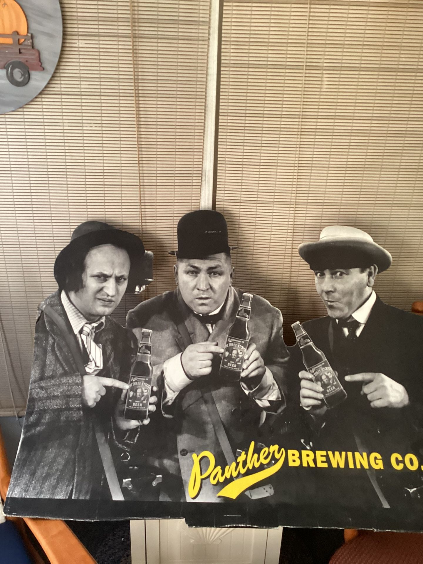 Three Stooges Panther Beer Brewing Company Cardboard Cutout. (Rare)