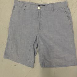 Van Heusen Men's Chino Shorts Light Blue Linen Flat Front Button Pockets Casual