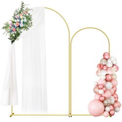 Open Box Wedding Arch Backdrop Stand Set of 2 (7.3FT/6FT), Gold Metal Arch Backdrop Stand,Balloon Arch Stand for Wedding Ceremony Baby Shower Outdoor 
