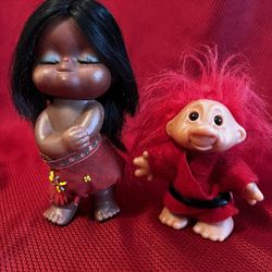 Dam Troll Doll & Vtg Little Girl Doll Native American ($10 for both)