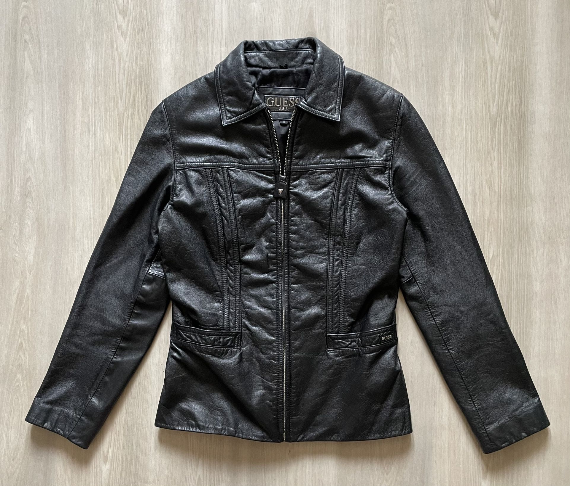 Vintage Guess USA Genuine Leather Moto Racer Sz Small 
