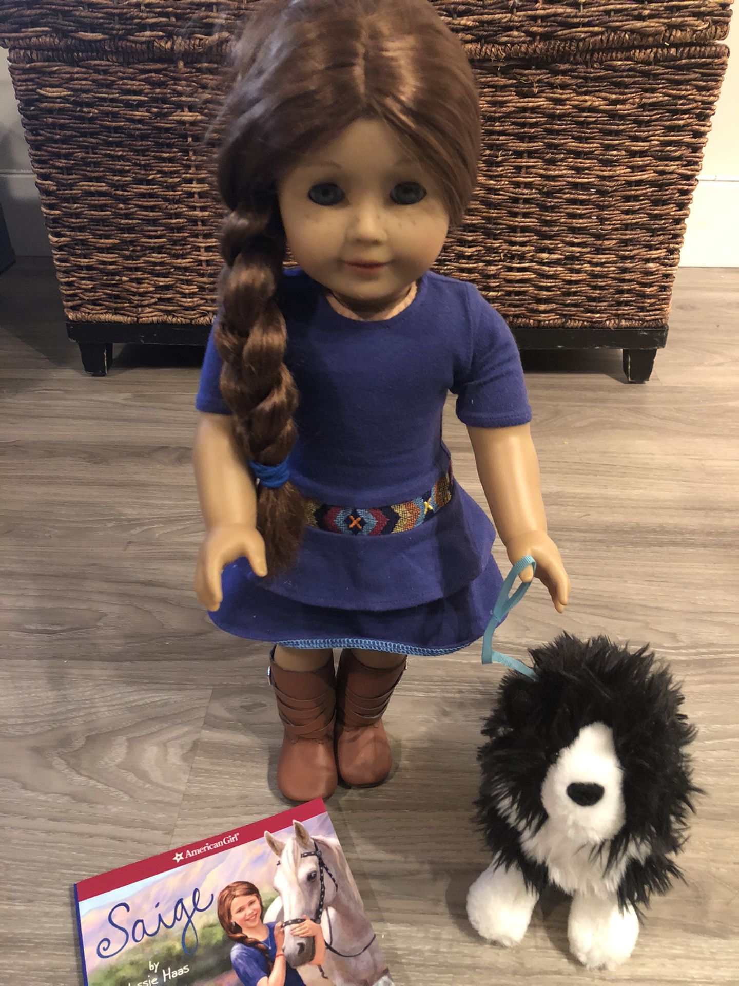 Saige American Girl Doll with pet dog and book