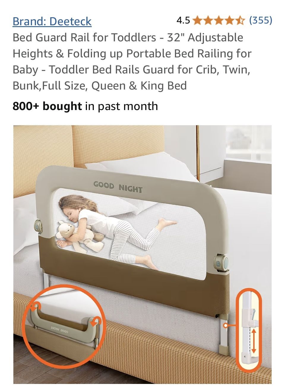 Deeteck Toddler Bed Rails 32’’