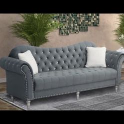 New Grey Velvet Couch And Love Seat