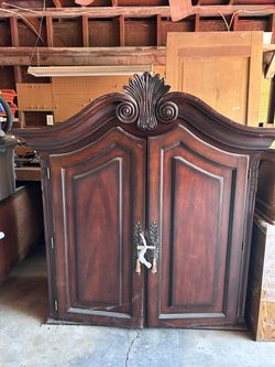 Ornate Wood Armoire Cabinet Doors with Crown