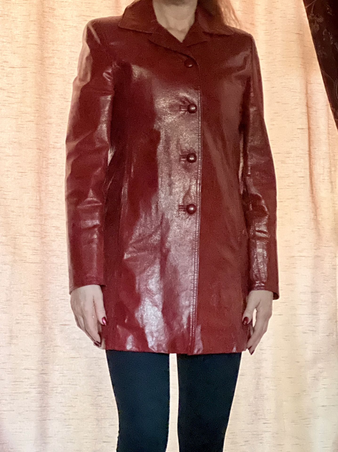 Genuine Red Leather Women's Coat