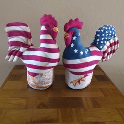 American Flag Cloth Stuffed Roosters Decorations 