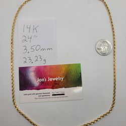 14k Gold 24" Diamond Cut Rope Chain