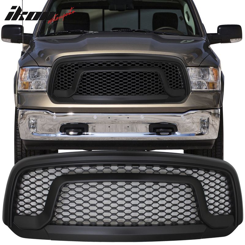 Fits 2013-2024 Dodge Ram 1500 R Style Front Bumper Hood Honeycomb Grille Grill ABS