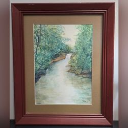J Kahler Waterscape Signed Original Framed Painting Vintage 16.5" L x 13.5" W