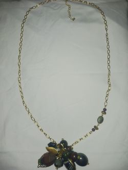 Gold Chain Necklace with Beaded Cluster Pendant