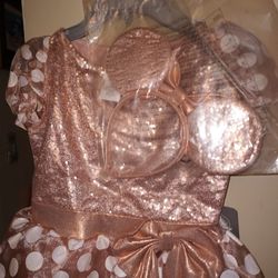 Minnie Mouse Disney Disneyland Sequin Dress Rose Gold 7   Mickey Ears Included NEW NEW