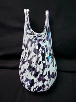 Rare Hand Blown Art Glass Vase Purple White Black Abstract Glossy Decorative