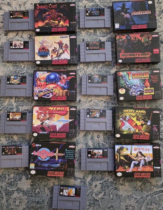 Lot Of 11 SNES Games & 10 Cardboard Boxes. Super Nintendo. *READ *