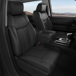 Toyota Tundra Seat Covers Crew Max 2014 2015 2016 2017 2018 2019 2020 2021, Luxury Leather Custom Car Seat Covers Full Set, Black