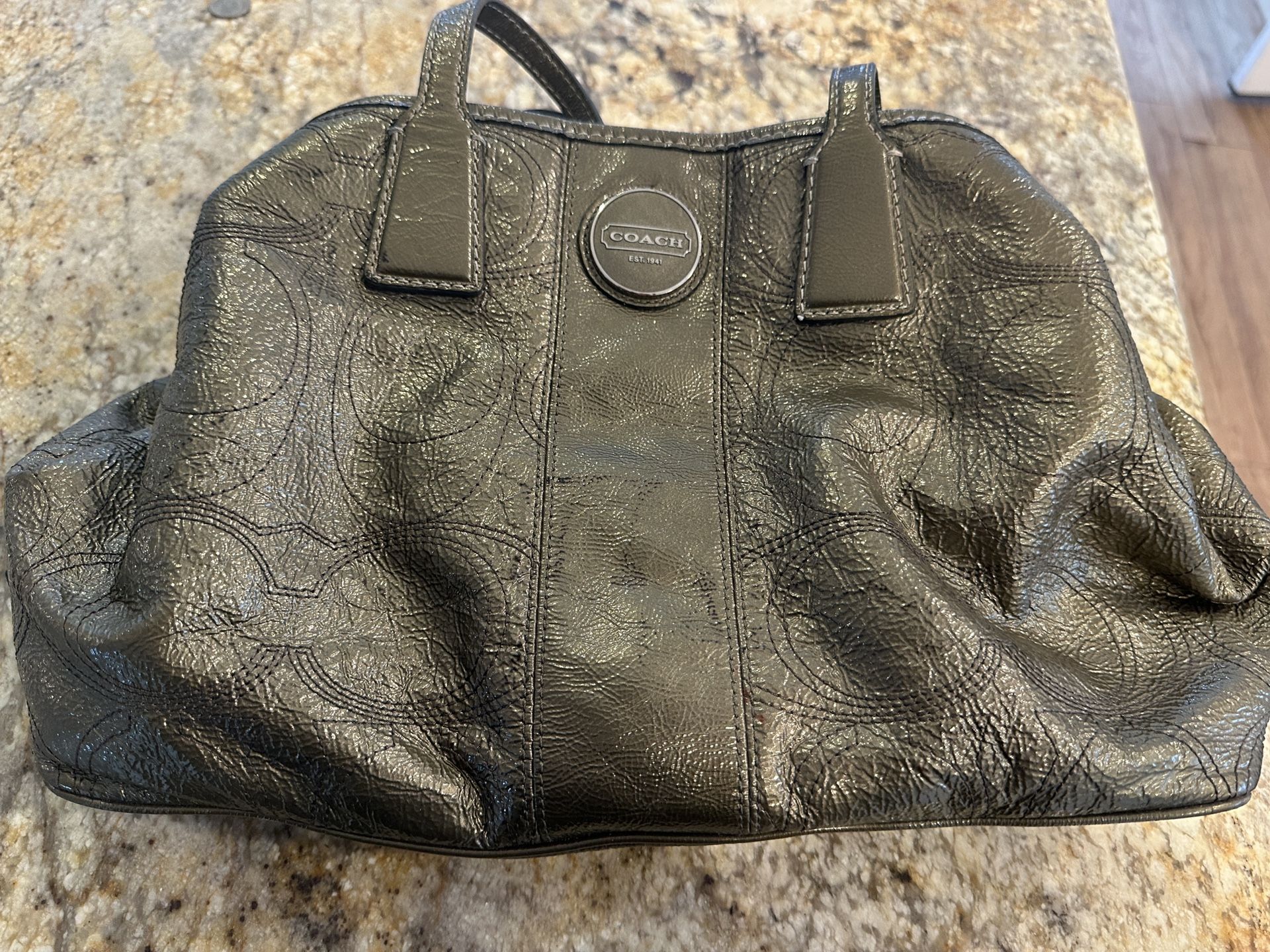 Coach Bag Green Metallic Satchel