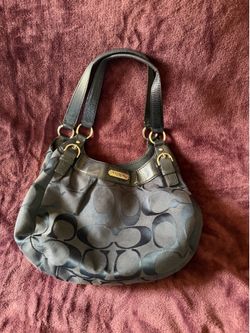 Coach blue@&gray shoulder bag with repeating logo pattern