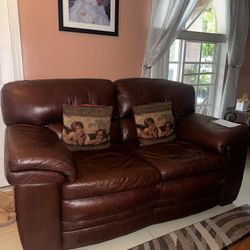 Brown Leather Love Seat (part Of Set)