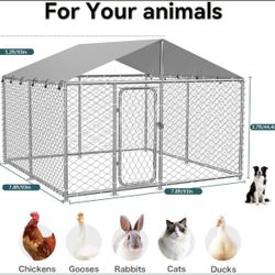 7.8'x7.8' Outdoor Dog Kennel, Heavy-Duty Dog Run with Wire Mesh Fence, Lock & Waterproof Cover for Large Dogs 